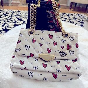 Aldo Caraglio Valentines Heart Print Chain Shoulder Quilted Crossbody Purse RARE